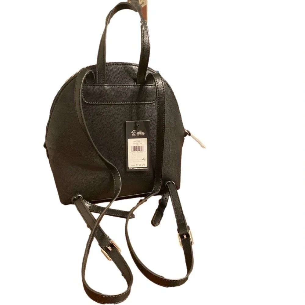 Karl Lagerfeld Paris Maybelle Black Domed Medium Backpack Character Patch NWT